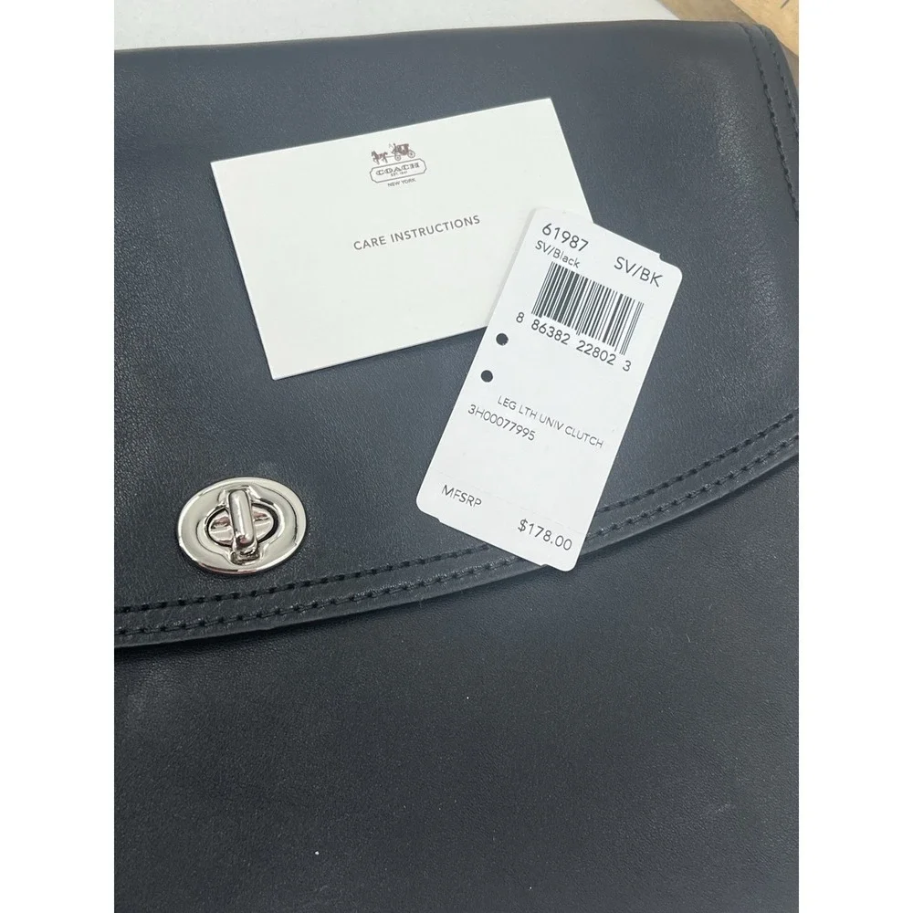 Coach Black Leather Univ Clutch Document Toggle 61987 Unisex Bag Purse